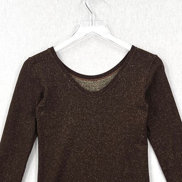 MAX MARA BODYWEAR Stretch Knit Layering Top Womens Large Brown Gold 3/4 Sleeve - Picture 5 of 11